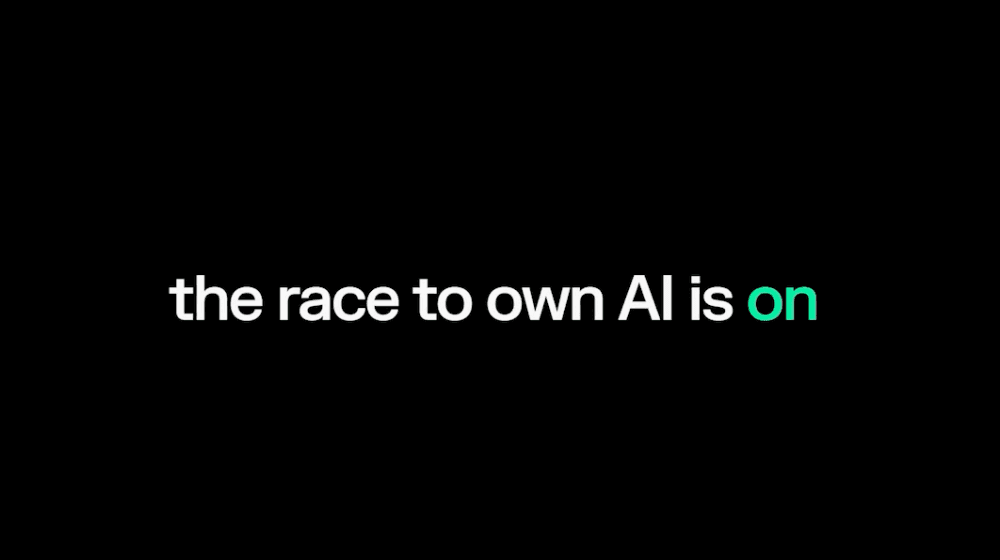 Campaign title card reading "the race to own AI is on"